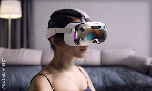 VR glasses, virtual reality, mockup, futuristic design. Generative AI