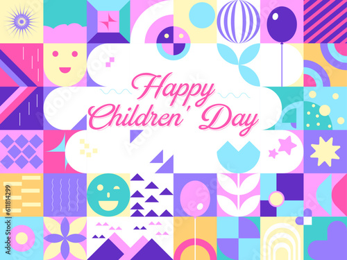 Abstract geometric background with childrens day design.