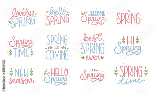 Set of spring hand lettering with pastel color.