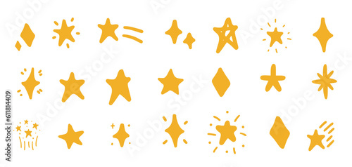 Doodle star set. Hand drawn vector stars and sparkles