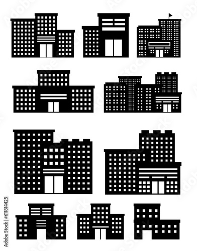 Set of bulding silhouettes. Vector city silhouette in a flat style.