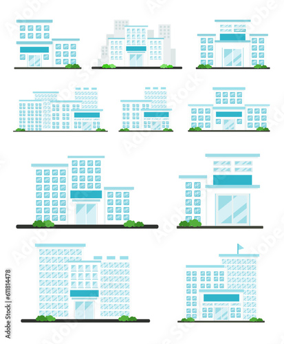 Set of bulding silhouettes. Vector city silhouette in a flat style.