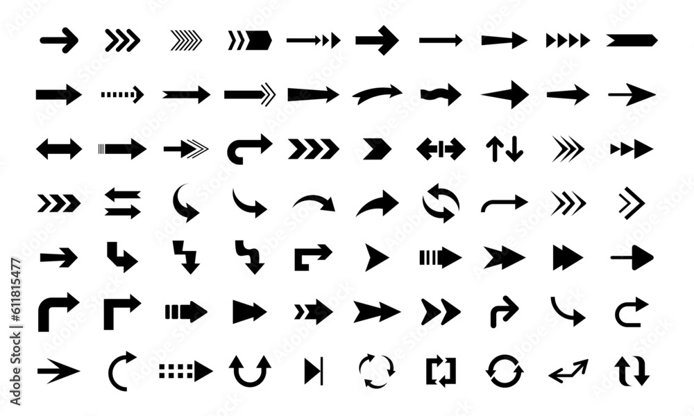 Naklejka premium collbig black arrows flat icon set. modern abstract simple cursors, pointers and direction buttons vector collection