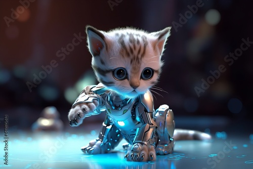 A digital cat from artificial intelligence represents future technology, medical care and big data, etc.
