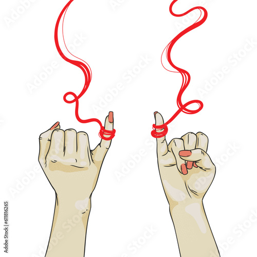 Monochrome Promise Hands with Red Ribbon Illustration