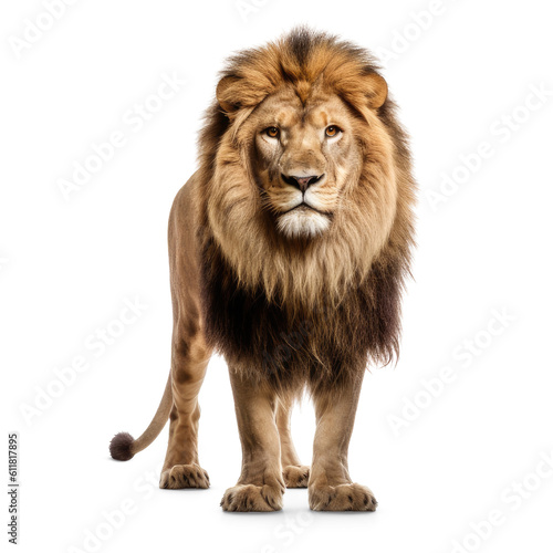 A handsome male lion isolated on a transparent background. Proud male lion generative AI