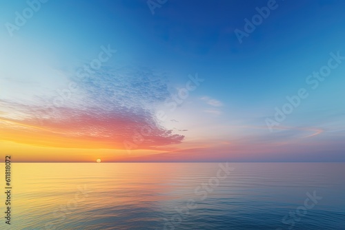 sunset in the sea, bright multi-colored sky and sun over the sea at sunrise, panorama