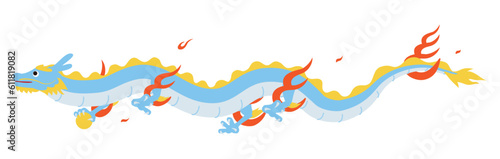 2024年辰年の年賀状素材、体を寝せて空を飛ぶ龍（竜・辰・ドラゴン）、線なし