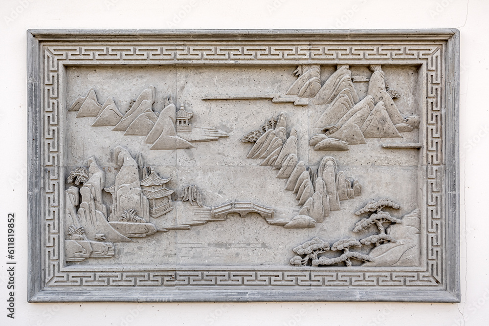 Chinese stone carving landscape mural