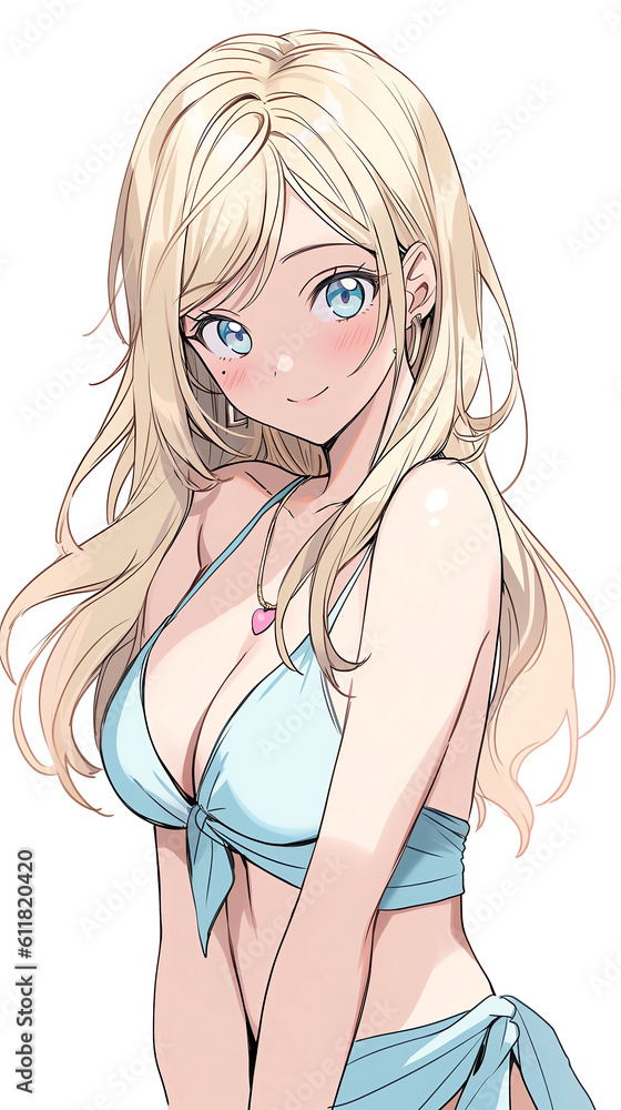 hand drawn cartoon anime cool swimsuit girl illustration in summer	
