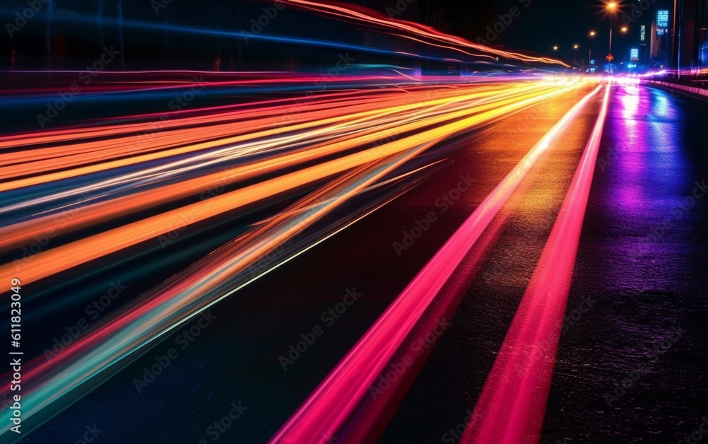 Obraz premium Night Rhythms: Mesmerizing Abstract Light Trails in the Urban Tapestry - High-Quality Wallpaper, Generative AI