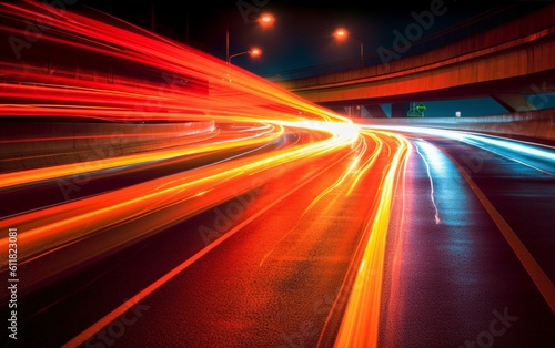 Night Rhythms  Mesmerizing Abstract Light Trails in the Urban Tapestry - High-Quality Wallpaper  Generative AI