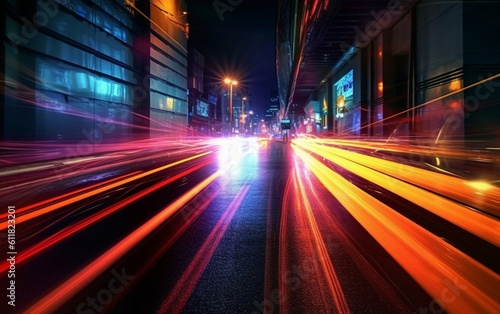 Night Rhythms  Mesmerizing Abstract Light Trails in the Urban Tapestry - High-Quality Wallpaper  Generative AI