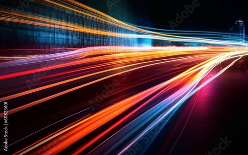 Night Rhythms: Mesmerizing Abstract Light Trails in the Urban Tapestry - High-Quality Wallpaper, Generative AI © junseok