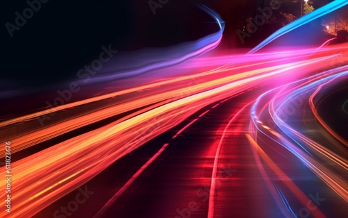 Night Rhythms  Mesmerizing Abstract Light Trails in the Urban Tapestry - High-Quality Wallpaper  Generative AI