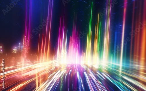 Dazzling Rainbow Spectrum: Mesmerizing Anamorphic Lens Flare Wallpaper in 8K, Dark Palette, Tightly Cropped Compositions, Cross-Processed Elegance, Generative AI