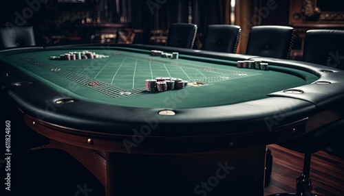 poker table with green felt, Generative AI