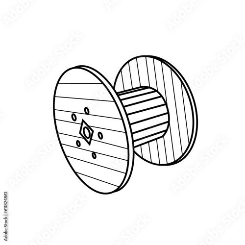 Cable drum isolated on a white background. Wooden coil for electric cable. Vector illustration.