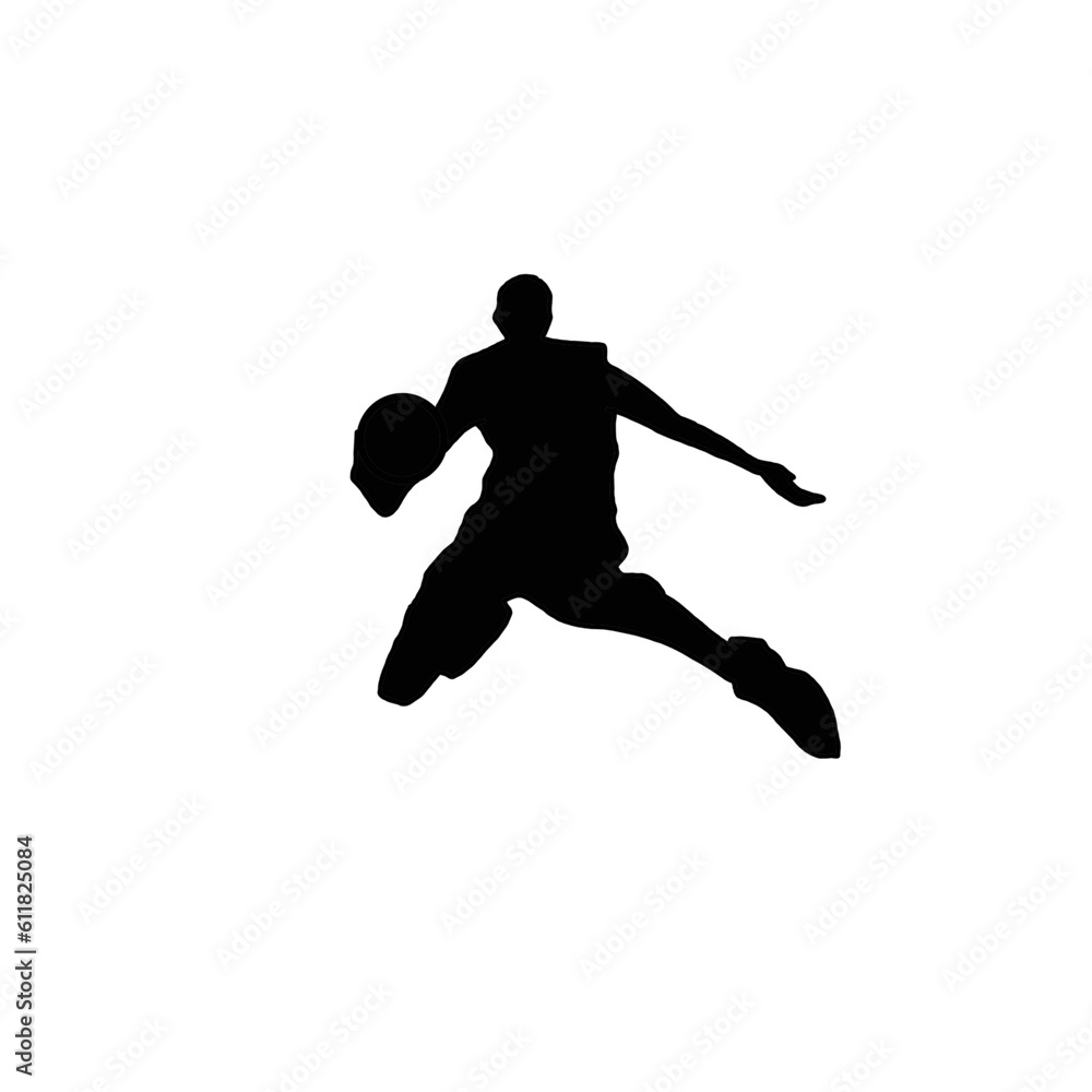 Basket ball athlette. Basket ball athlette silhouette. Black and white basketball illustration.
