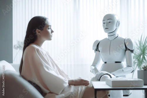 AI robot therapist in talk therapy with a client. Generative AI. photo