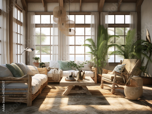Interior living room with sofa and decorations. Scandinavian design. Generative AI. © srijaroen