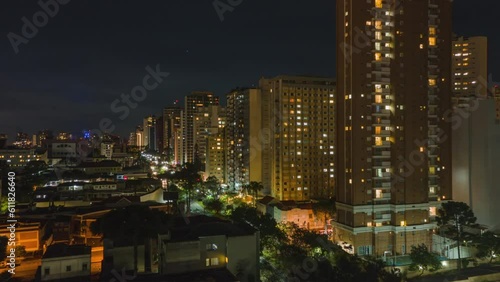 Curitiba City in Brazil. Aerial Night Hyperlapse photo