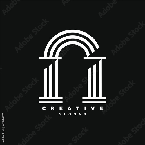 Ancient Greek arch pillar gate logo design for your brand or business