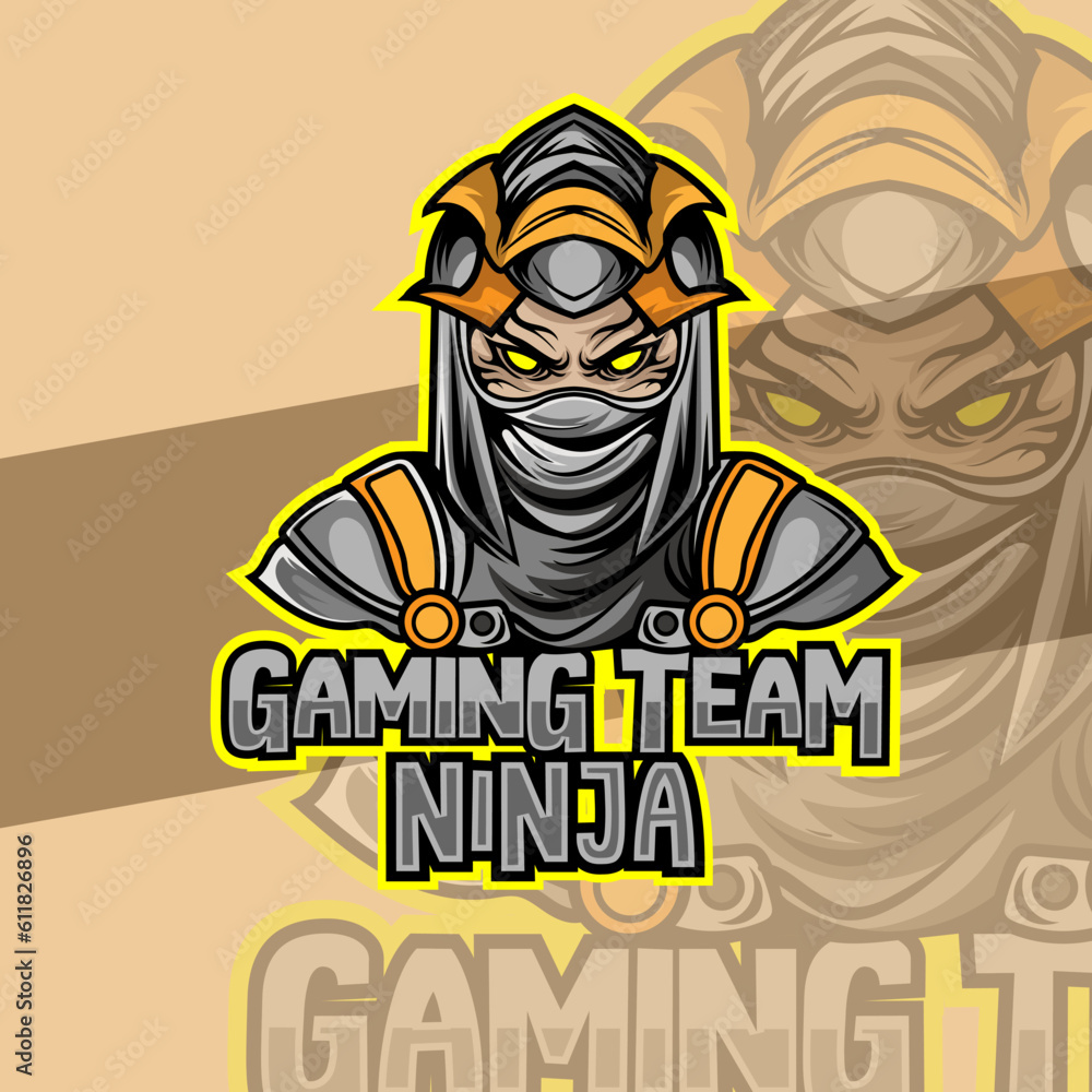 ninja in mask esport logo mascot design emblem mascot for sport Team. Concept style for badge, emblem and tshirt printing. angry ninja illustration for sport and esport team.