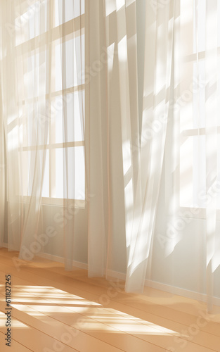 Empty room with light comes in  3d rendering.