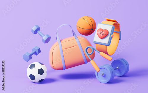 Fitness with cartoon style, 3d rendering.