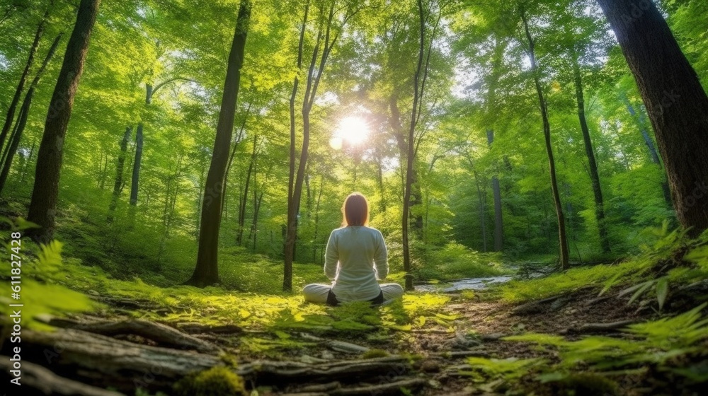 person meditating in a peaceful forest generative ai person meditating in a peaceful forest generative ai