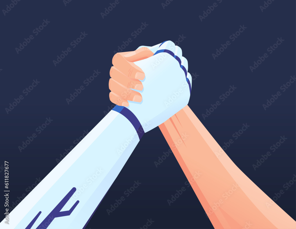AI Robot and Human Competition Arm Wrestling or Collaboration Vector ...