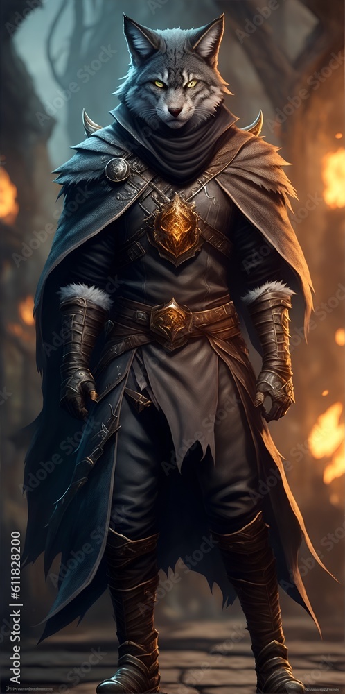 Generative AI, Generative, AI, full body incredibly shadow magnificent, true shadow rogue male tabaxi, D&D realistic illustration art character white Wolf head Generative AI, Generative, AI, full body incredibly shadow magnificent, true shadow rogue male tabaxi, D&D realistic illustration art character white Wolf head