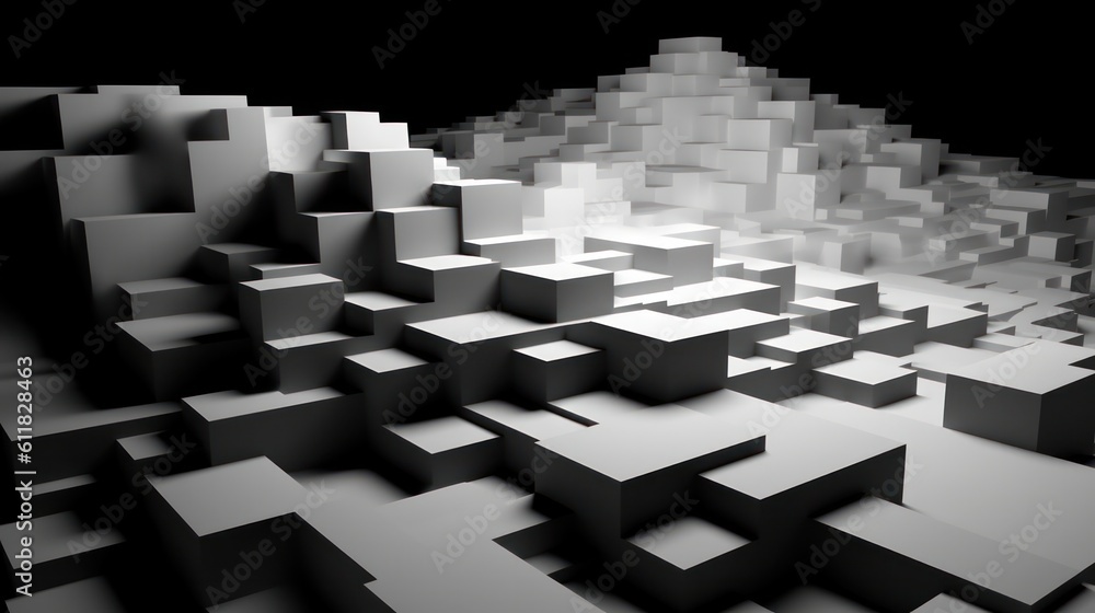 Abstract background with black cubes, geometric low-poly installation. Generative AI. Abstract background with black cubes, geometric low-poly installation. Generative AI.