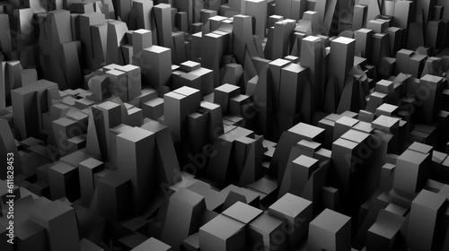 Abstract background with black cubes  geometric low-poly installation. Generative AI.