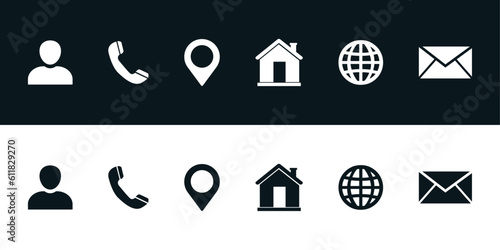 black and white profile call location home world mail gradient icon vector