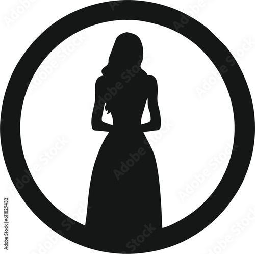 Vector silhouette of a slim young woman standing, black color, isolated on background