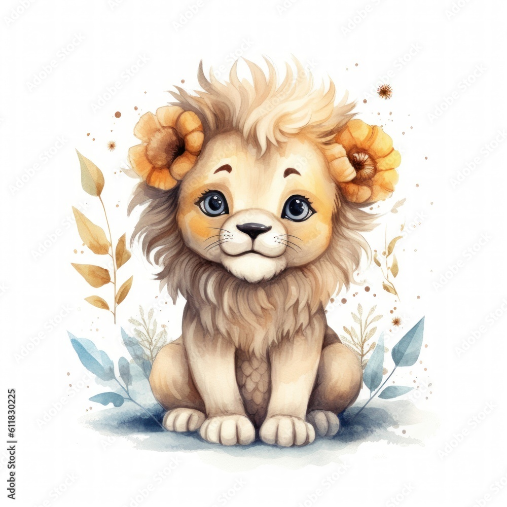 lion cartoon isolated on white-Generative AI