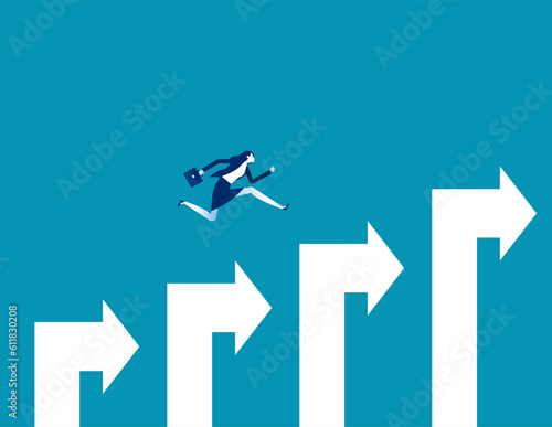 Businessman jump on graph columns. Ambition and success concept