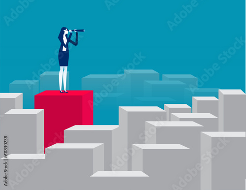 Businessman looking in telescope. Business vector illustration