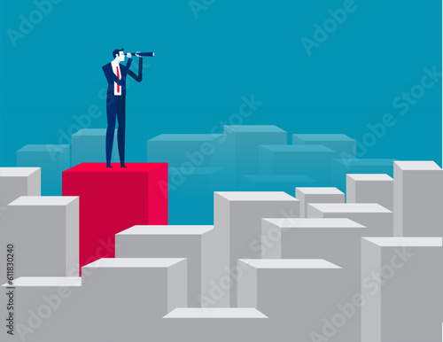 Businessman looking in telescope. Business vector illustration