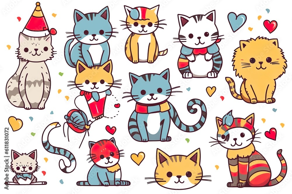 Set of playful cats. Сollection of various naughty cats in different styles. Funny Animals. World Cat day Vector illustration on white background.
Set of playful cats. Сollection of various naughty cats in different styles. Funny Animals. World Cat day Vector illustration on white background.