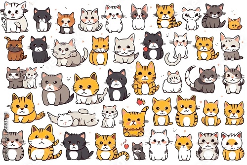 Set of playful cats. Сollection of various naughty cats in different styles. Funny Animals. World Cat day Vector illustration on white background.
