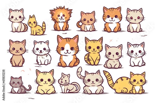 Set of different cartoon cats.Vector illustration isolated on white background.
