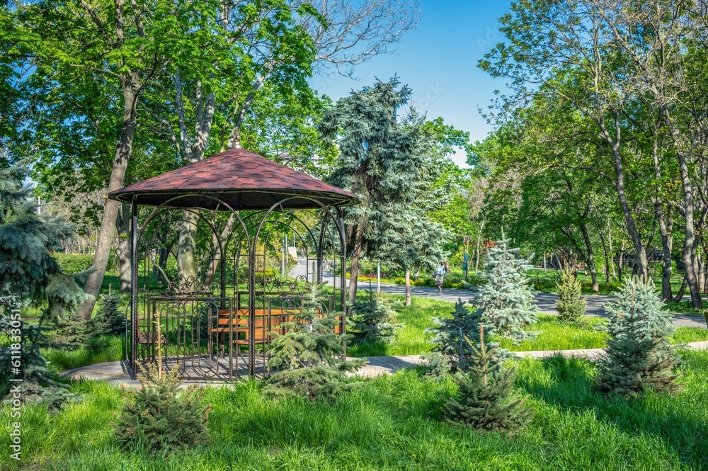 Alleys and gazebo in the Victory park in Odessa, Ukraine. Alleys and gazebo in the Victory park in Odessa, Ukraine.