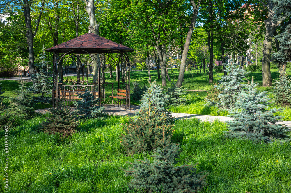 Alleys and gazebo in the Victory park in Odessa, Ukraine. Alleys and gazebo in the Victory park in Odessa, Ukraine.