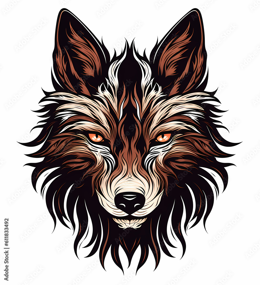 Majestic Wolf Head Illustration on White Background - Bold Traditional Stencil Style - Grand Symbol of Wilderness and Freedom