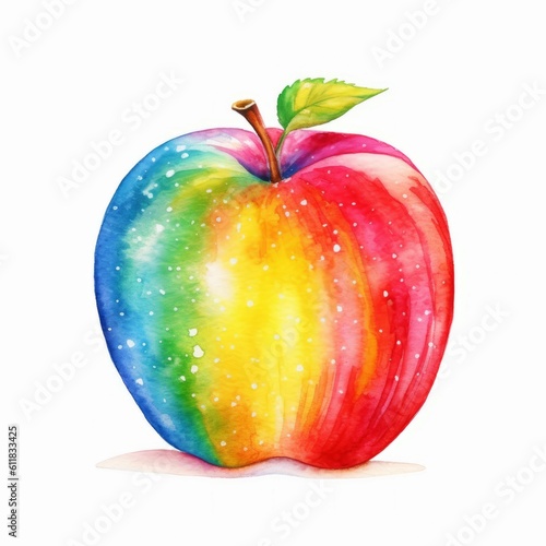 Magical Enchanted Rainbow Apple  Healthy Clean Eating  Fruit Watercolor-Style Illustration  Generative AI 