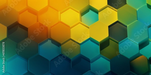 Whispering Meadows: Yellow green and blue background with hexagons, in the style of soft gradients, Generative AI © avrezn