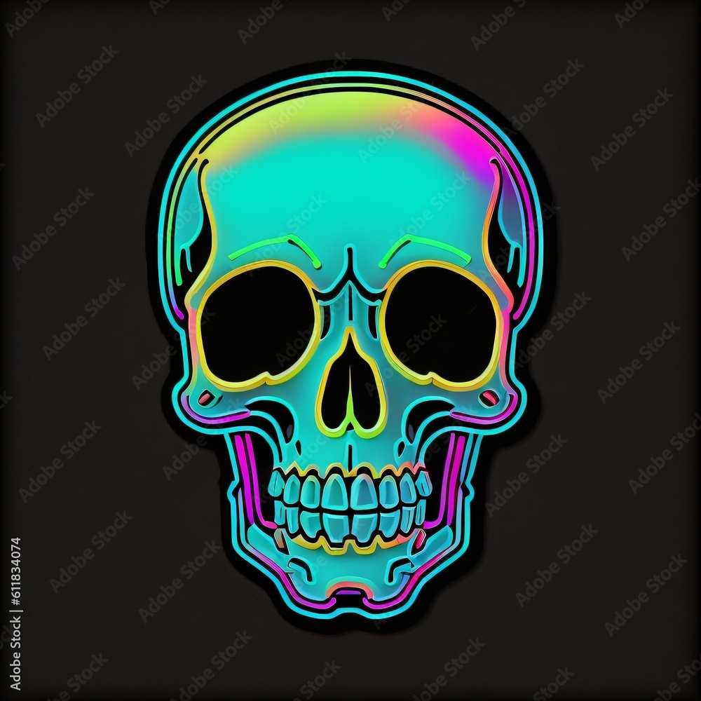 Head skull neon style color with black background Head skull neon style color with black background